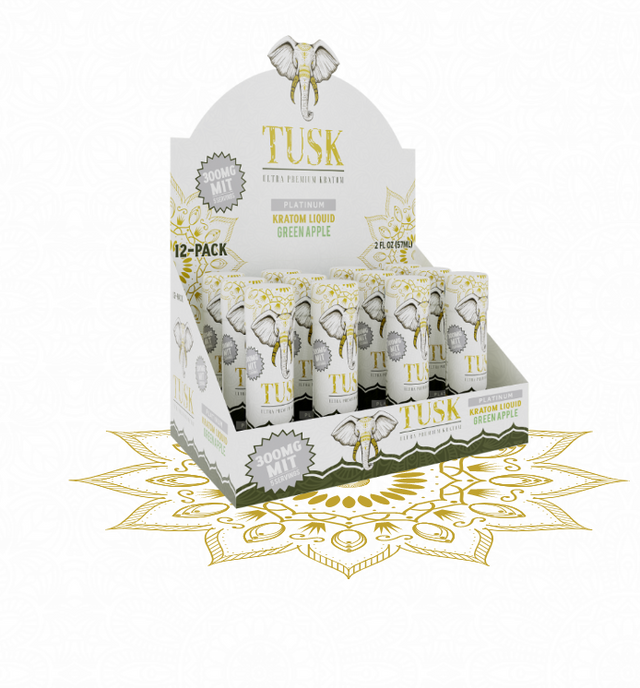 Tusk Platinum Kratom Shot 2oz - Display of 12