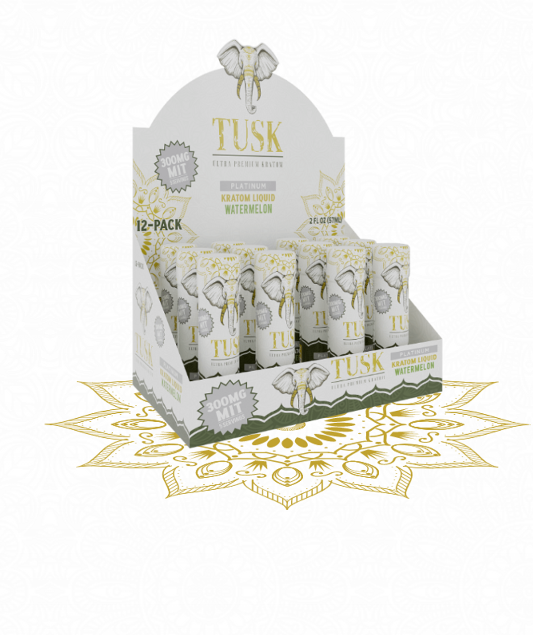 Tusk Platinum Kratom Shot 2oz - Display of 12