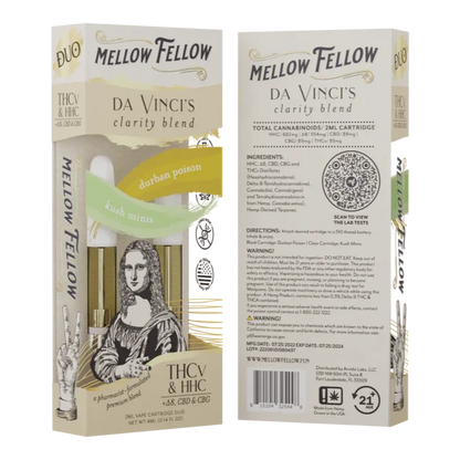 Mellow Fellow da Vinci’s Clarity Blend - 2ml Cartridge Duo (4ml) - Durban Poison & Kush Mints - 6 CT