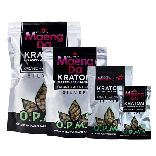 O.P.M.S.® Silver RED Vein Maeng Da Kratom Capsules